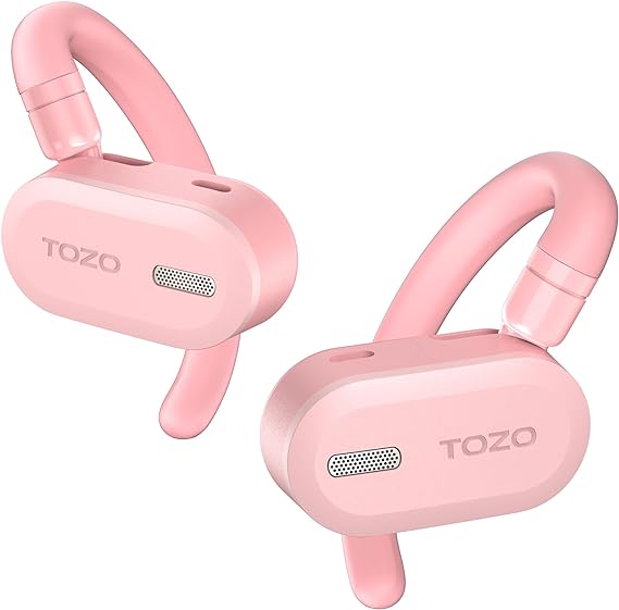 TOZO Open Buds Lightweight True Wireless Earbuds with Multi-Angle Adjustment, Bluetooth 5.3 Headphones with Open Ear Dual-Axis Design for Long-Lasting Comfort, Crystal-Clear Calls for Driving, Pink