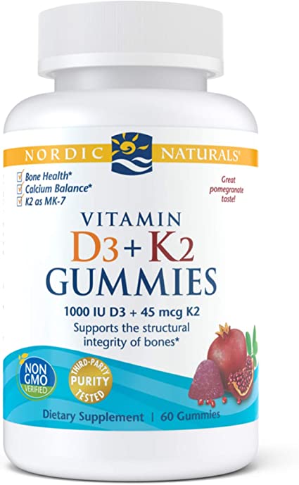 Nordic Naturals Vitamin D3 and K2 Gummies, Pomegranate, 60 Capsules