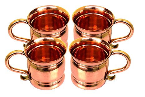 STREET CRAFT Set of-4, 100% Authentic Copper Old Fashion Smooth Moscow Mule Mug with Flat Lip, Copper Moscow Mule Mugs / Copper Flat Handle Capacity-14 Ounce.