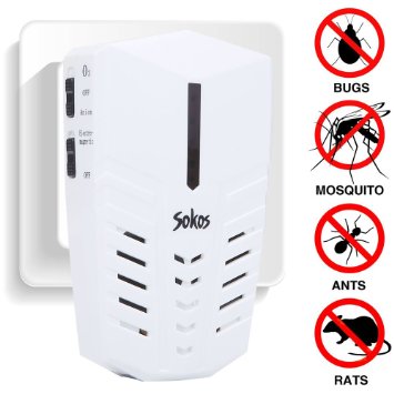 Pest Control, Sokos Ultrasonic Electric Pest Repeller Wall Plug-in-Indoor Pest Control Repellent for Insects, Repel Mice, Rats, Moths, Bats And More (White)