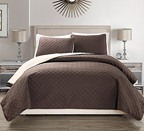 Mk Collection Solid Reversible Embossed bedspread Coverlet New #35 (King, Coffee//Beige)