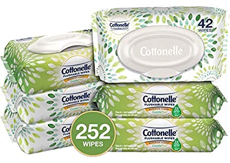 Flushable Wet Wipes, Cottonelle GentlePlus, Biodegradable & Septic Safe, 6 Flip-Top Packs of 42 (252 Wipes)