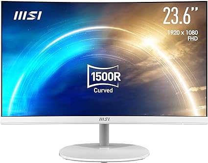 MSI Pro MP241CAW, 27" Monitor, 1920 x 1080 (FHD), Curved VA, 75Hz, TUV Certified Eyesight Protection, 4ms, Displayport, HDMI, Tilt,White