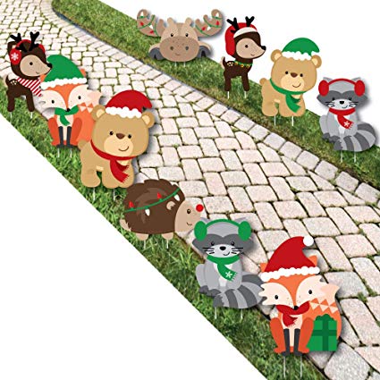 Big Dot of Happiness Woodland Christmas - Lawn Decorations - Outdoor Merry Christmoose Holiday Party Yard Decorations - 10 Piece