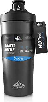 Hydrapeak 26oz Protein Shaker Bottle | 24-Hours Cold | Leak-Proof Stainless-Steel Tumbler | Measuring Lines | Blending Agitator | Perfect for Smoothies, and Protein Shakes