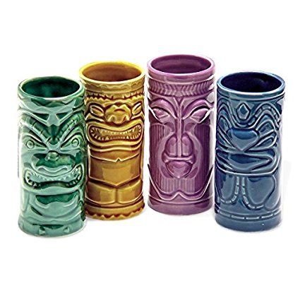 4 Tiki Tumblers Ceramic Hawaiian Luau Party Mugs Glasses