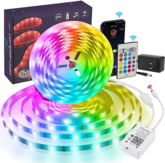 Smart Led Strip Light, DIY Music Sync WiFi Light Strip 32.8 ft Works with Alexa Google Home,16 Million RGB Color Changing Waterproof Rope Lights with APP Remote Control Timing for Bedroom Outdoor