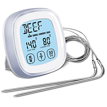 Meat Thermometer, Witmoving Touchscreen LCD Digital BBQ Instant Read Thermometer with Timer Alert Function and Stainless Probe for Barbecue and Kitchen Cooking