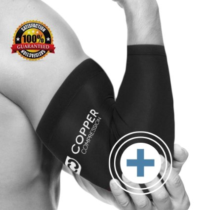 Copper Compression Recovery Elbow Sleeve, #1 GUARANTEED Highest Copper Content! Best Copper Infused Fit - Wear Anywhere. Support For Workouts, Golfers And Tennis Elbow, Arthritis, Tendonitis (Small)