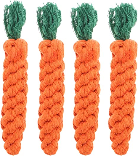 Rocutus 4 Pieces Pet Dog Puppy Cat Toy Chew Knot Cotton Knot Carrot,Pet Teeth Cleaning Chewing Toy,Cotton Rope Chewer for Pet