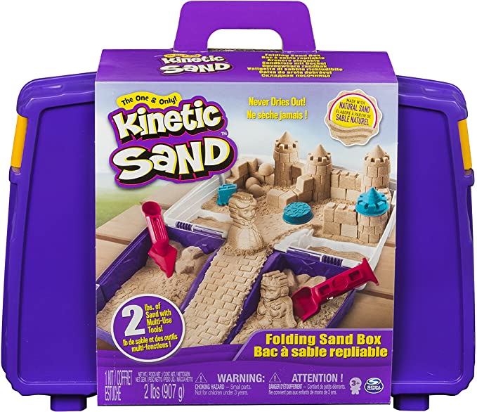 Kinetic Sand, Folding Sand Box with 2lbs of Kinetic Sand, Includes Molds and Tools, Play Sand Sensory Toys for Kids Ages 3 and up, Multicolor