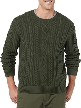 Amazon Essentials Men's Long-Sleeve 100% Cotton Fisherman Cable Crewneck Sweater