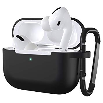ULAK Airpods Pro Case, Protective Silicone Cover for AirPods Pro (2019 Release), Portable Airpod Accessories with Keychain Shock-Absorbing Soft Slim Carrying Case Skin, Black