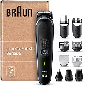 Braun All-In-One Bartpflege Bodygroomer Set, 10-in-1 Barttrimmer / Bartschneider (recycelbare Verpackung), Trimmer/Haarschneider Herren, Haarschneidemaschine, 100 Min Laufzeit, MGK5445