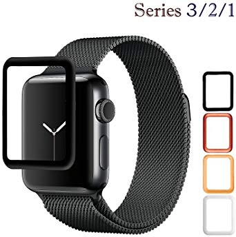 Josi Minea iWatch 3/2/1 [42mm] 3D Curved Tempered Glass Screen Protector with Edge to Edge Coverage - Thin Anti-Scratch HD Cover Shield Compatible with Apple Watch Series 3, 2 & 1 [ 42mm - Black ]