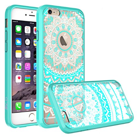 iPhone 6 Case, iPhone 6S Case, SmartLegend Retro Totem Mandala Floral Pattern Hybrid Clear Acrylic PC Hard Back Cover with TPU Bumper Protective Transparent Case for iPhone 6/6S 4.7" - Mint