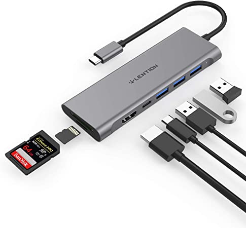 LENTION USB C Multi-Port Hub with 4K HDMI, 3 USB 3.0, SD/Micro SD Reader, Type C Charging Adapter Compatible 2020-2016 MacBook Pro 13/15/16, New Mac Air/Surface, Chromebook, More (CB-C36B, Space Gray)