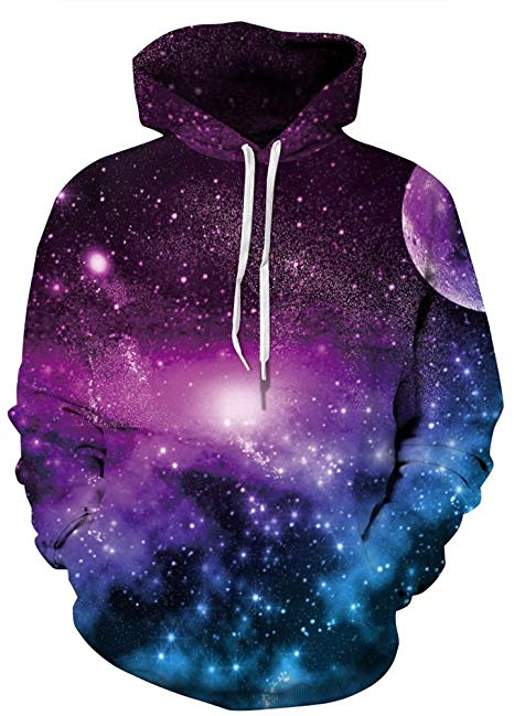 SAYM Unisex Simulation Printing Galaxy Pocket Hooded Sweatshirt