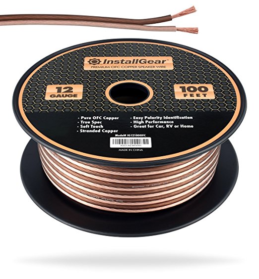 InstallGear 12 Gauge AWG 100ft Speaker Wire - 99.9% Oxygen-Free Copper - True Spec and Soft Touch Cable