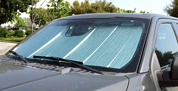 TuningPros CFS-335-S Custom Fit Fold Up Thermal Shade Car Windshield Protector, Sunshade Visor Sun Shade in Silver & Grey 1-pc Set Compatible With 2005-2015 Toyota Tacoma