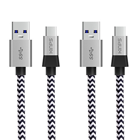 USB Type C Cable, Kinps 2PACK 6.6ft USB C to USB A 3.0 Nylon Braided Fast Charging Sync Cable for Google Pixel, LG G6 V20 G5, Nintendo Switch 2017, Samsung Galaxy S8 Plus, New Macbook More