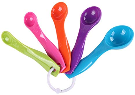Dealglad 5 in 1 Colorful Plastic Tea Flour Coffee Measuring Spoons Set Kitchen Cooking Baking Tools (Random Color)