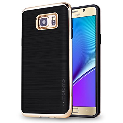 Galaxy Note 5 Slim fit Case Motomo ultra light TPU Thin fit Bumper Armor Scratch Resist Dual Tone Hybrid Case for Samsung Galaxy note 5 (STONE BLACK CHROME GOLD)