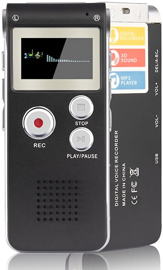 ACEE DEAL Digital Voice Recorder 8GB, Audio Voice Activated MP3 Player with Android USB Port, Multi-Function Voice Recorder with Built-in Speaker, Including Cable and Headphones-Black-Silver