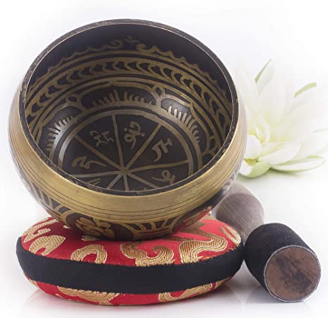 Silent Mind ~ Antique Design Tibetan Singing Bowl Set ~ Great For Mindfulness Meditation Relaxation Stress & Anxiety Relief Chakra Healing Yoga Zen ~ Perfect Spiritual Gift