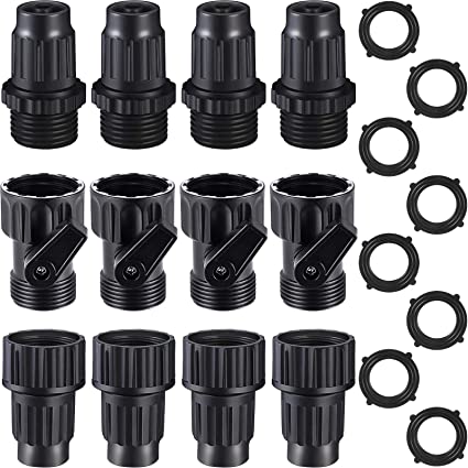 4 Sets Garden Expandable Hose Repair Kit Faucet Adapter Hose Female Male Connectors with 4 Pieces Hose Shut Off Valve and 8 Pieces 3/4 Inch Rubber Gaskets