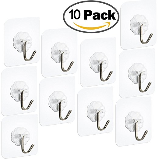 FOTYRIG Wall Hooks, 22 Pounds (Max) Heavy Duty Hooks Adhesive Hooks Transparent Hook 180 Degree Rotating Without Nails,Reusable Waterproof and Oilproof for Pictures, Coats, Towels, Robes, Bags, Hats -