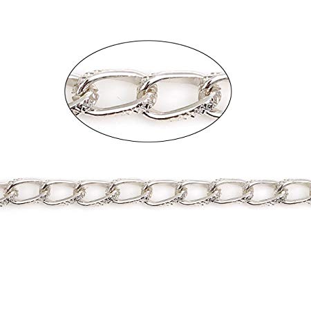 Aluminum Curb Chain in Bulk Wholesale, 5 Meters - Over 15 Feet (10x5.5mm Silver Tone)