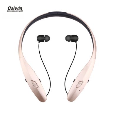 Bluetooth Headset, Coiwin HBS-960S Wireless Bluetooth Headsets Hand-free Headphones/Earbuds, Neckband Noise Canceling for Iphone/Ipad/Sony and Other Bluetooth Device (HBS-960s-Gold)