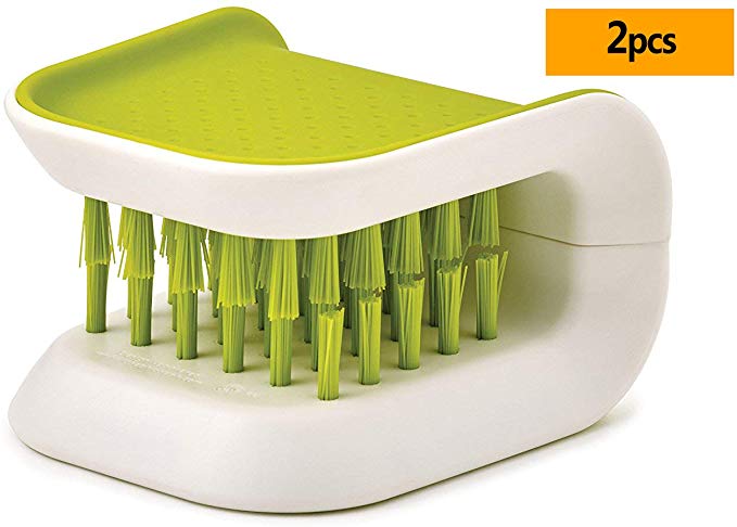 2Pcs Blade Brush Knife and Cutlery Cleaner Green Brush Bristle Scrub for Kitchen Washing Non-Slip by Lucky Shop1234