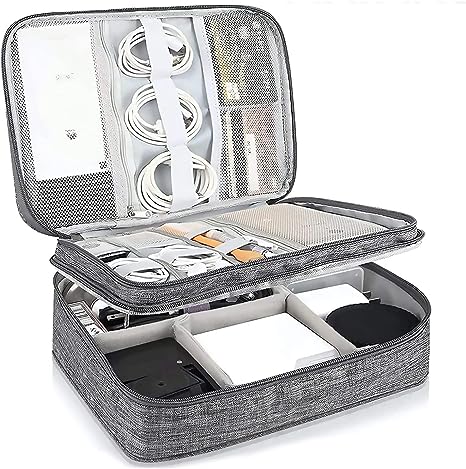 Travel Cable Organiser Bag, 3-Layer Electronics Gadget Travel Bag, Universal Waterproof Portable Travel Accessories Organizer Bag for Cable Wires Chargers Mouse Hard Driver USB Disk (Grey)