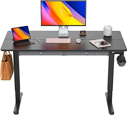 ErGear Adjustable Height Electric Standing Desk with Double Drawers, Sit Stand Up Desk Computer Workstation for Home Office, 48x24 Inches, Black