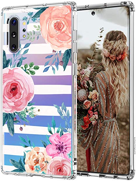 for Samsung Galaxy Note 10 Plus Case, for Galaxy Note 10 Plus 5G Case, MOSNOVO Crystal Clear Slim Soft TPU   PC Cover Case with Floral Flower Stripe Design Case for Galaxy Note 10 /Note 10  5G (2019)