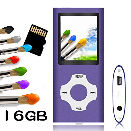 Tomameri - MP3 / MP4 Player with Rhombic Button, Portable Music and Video Player, Including a 16 GB Micro SD Card and Maximum support 32GB, Supporting Photo Viewer, Video and Voice Recorder - Purple