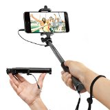 Foldable Self Portrait Monopod by EEZ-Y - Wired Selfie Stick w Telescopic Pole and Adjustable Phone Holder for Large and Small Smartphones - Awesome Photography Tools for iPhone Samsung Sony LG Devices