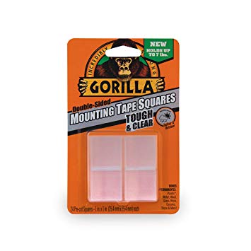 Gorilla Tough & Clear Double Sided Mounting Tape Squares, 1 Inch Pre-Cut, Clear, (24 squares)