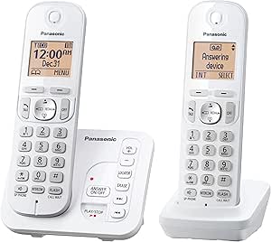 Panasonic 2 Handset Cordless Phone with Digital Answering System and Caller ID, Expandable Up to 6 Handsets White - Two Handsets with Call Block DECT 6.0 Model KX-TG7122SK