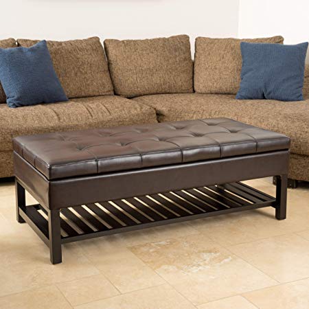 Miriam Wood Rectangle Storage Ottoman Bench with Bottom Rack by Christopher Knight Home