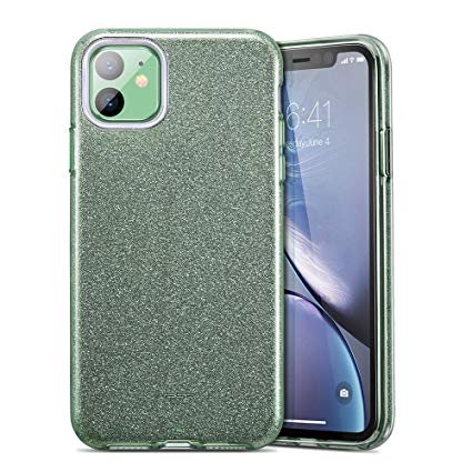 ESR Glitter Case Compatible for iPhone 11 Case, Glitter Sparkle Bling Case [Three Layer] for Women [Supports Wireless Charging] for iPhone 11 6.1" (2019), Dark Green