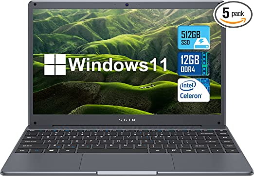 SGIN 14.1 Inch Laptop 12GB RAM 512GB ROM SSD Intel Celeron N4500 Windows 11 Laptops with FHD 1920x1080 Display, Supports 512GB TF Card Expansion(Grey)