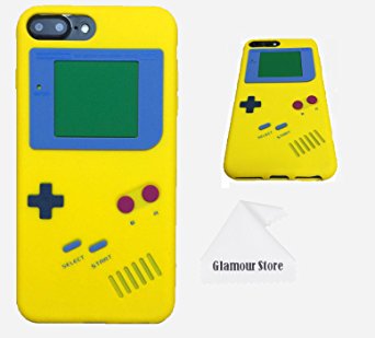 iPhone 7 Plus Case,Retro 3D Game Boy Gameboy Design Style Soft Silicone Cover Case For Apple iPhone 7 Plus 5.5 inch  Free Cleaning Cloth As a Gift (Yellow)
