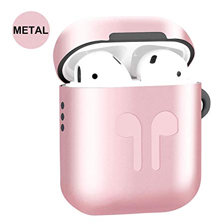 Metal Airpods Case Full Protective Skin Cover Compatible with Apple Airpods 2&1 Charging case [Not for Wireless Charging Case Version ]Accessories Kits(rose gold)