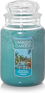 Yankee Candle Poolside Oasis Scented, Classic 22oz Large Jar Single Wick Candle, Over 110 Hours of Burn Time, Blue