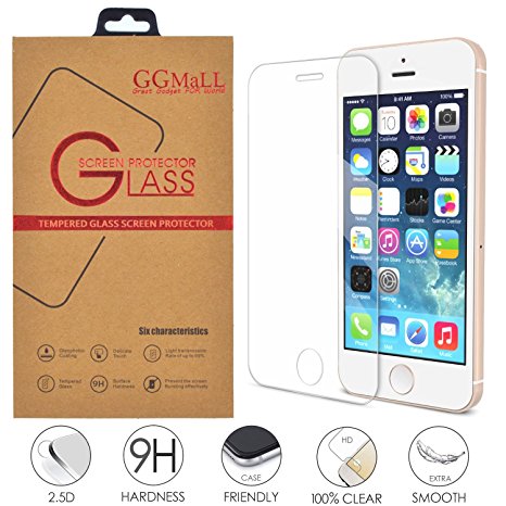 iPhone 5S Screen Protector, GG MALL Premium Real Tempered Glass Protector for iPhone SE / 5S / 5C / 5