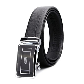 XIANGUO Men's Automatic Sliding Buckle Geniune Leather Ratchet Belt 35MM Wide Black ...