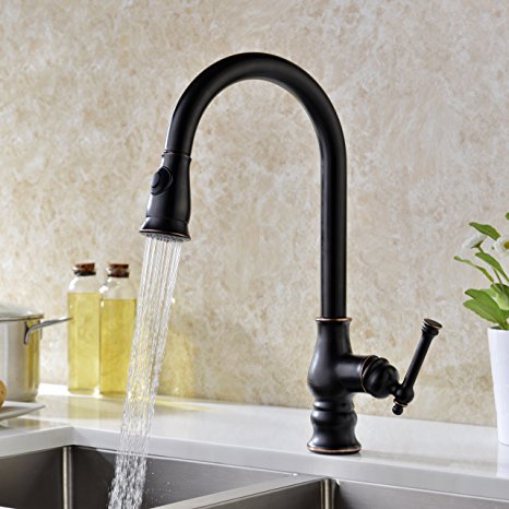 Refin Kitchen Faucet Oil Rubbed Bronze Solid Brass Pull Out and Pull Down Pre-rinse Kitchen Sink Faucet